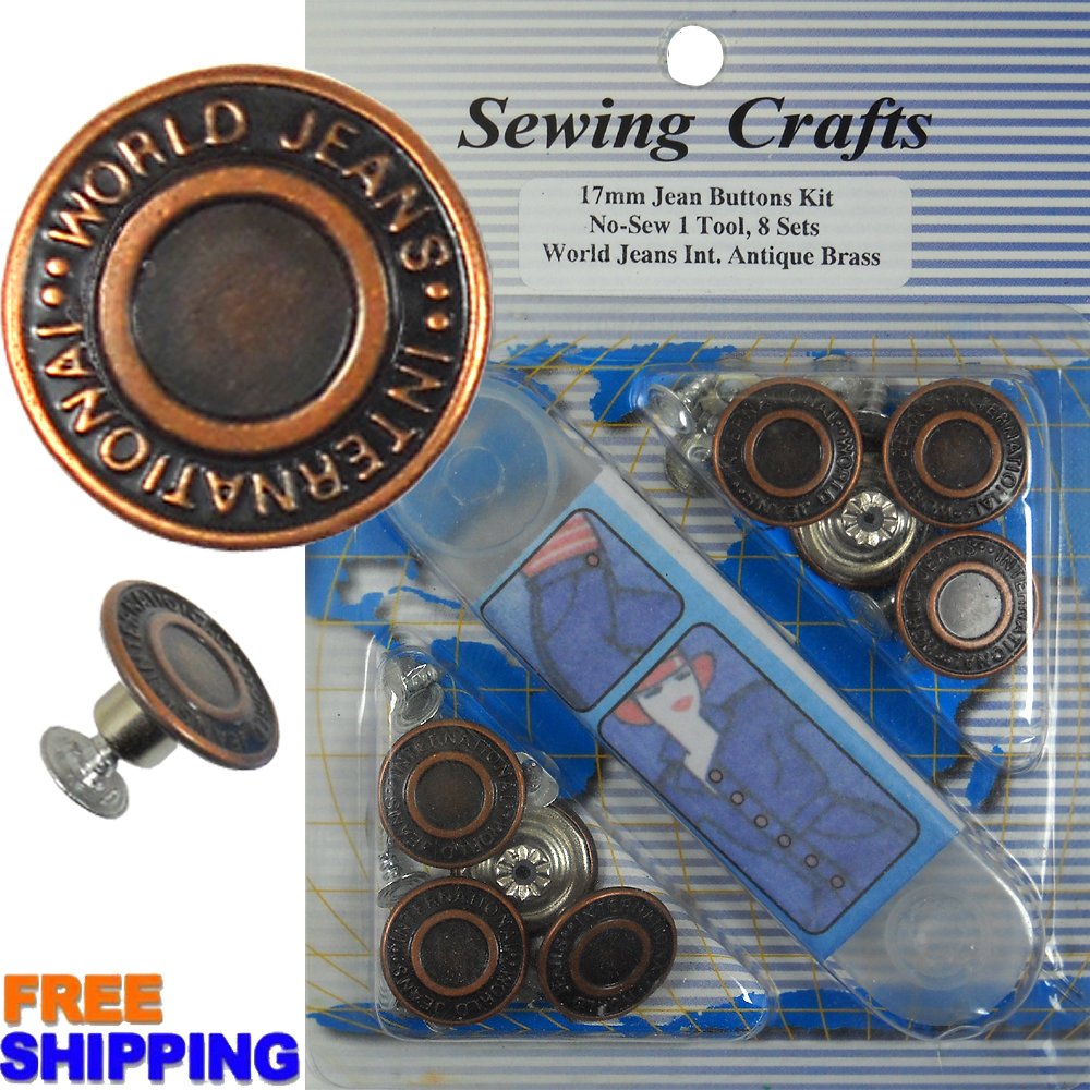 17mm World Jeans Int. Copper Jean Buttons 8 Set with Tool