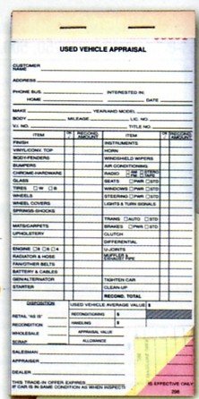 USED VEHICLE APPRAISAL BOOK Form #299 Item #8335