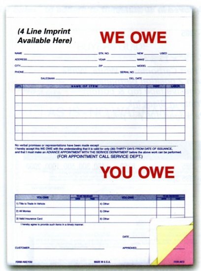 WE OWE / YOU OWE - Item #872