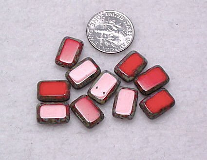 Czech Glass Table Cut Beads Opaque Red 10 Rectangle