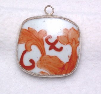 Antique China Pottery Shard Pendant ~abstract orange~