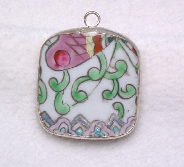 Antique China Pottery Shard Pendant ~Butterfly Wing~