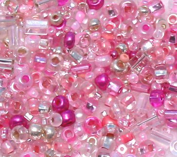 Frilly Pink Glass Seed Bead Mix 6" Tube