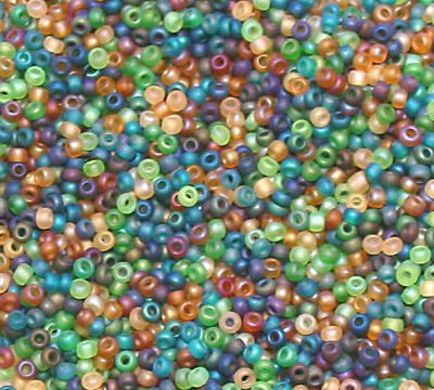 Rainforest Green Aqua Tan size 11 Seed Bead Mix 6" Tube