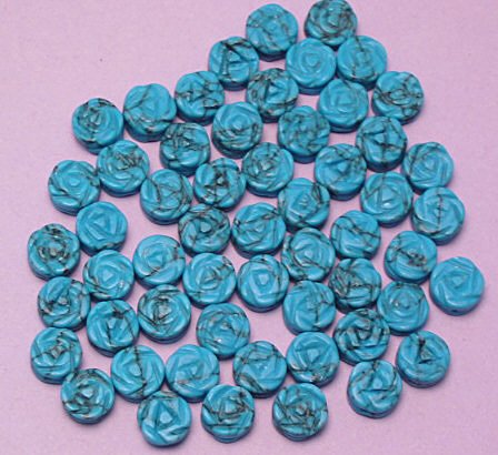Turquoise Gemstone Carved Flat Rose Beads 6