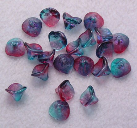 Czech Glass Three Petal Flower Bead Pink Blue 20