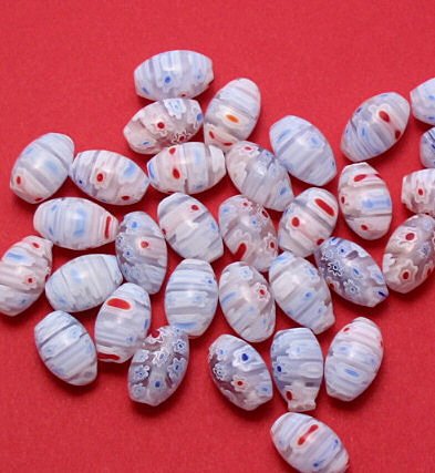Oblong Millefiori Glass Beads strand of 30