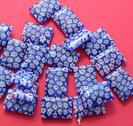 Blue Millefiori Rectangle glass beads strand 20+