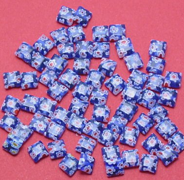 Millefiori Blue Square Bead 5mm strand of 60