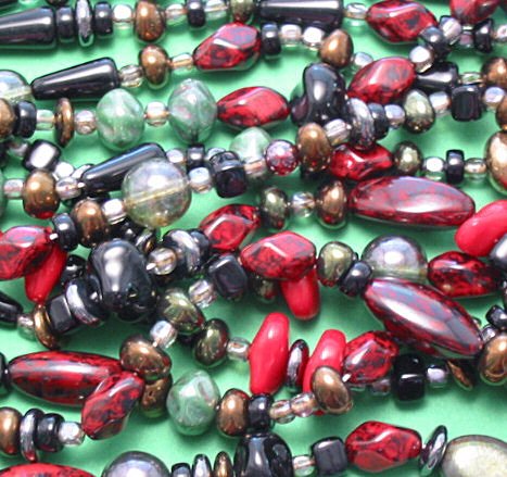 Czech glass sultry mixed beads red pewter bronze