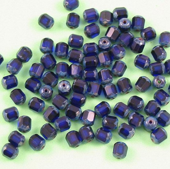Czech Glass Antique Style Octagon Bead 6mm in Cobalt blue 20