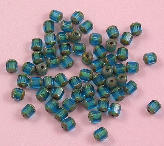 Czech Glass Antique Style Octagonal Bead 6mm Teal 20