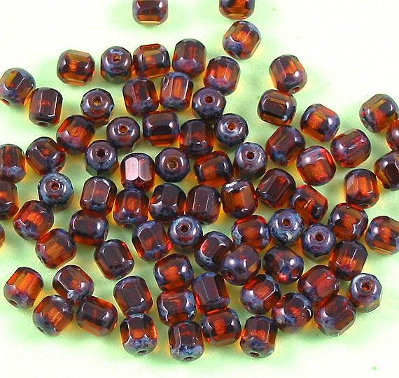 Czech Glass Antique Style Octagon Bead 6mm Brown 20