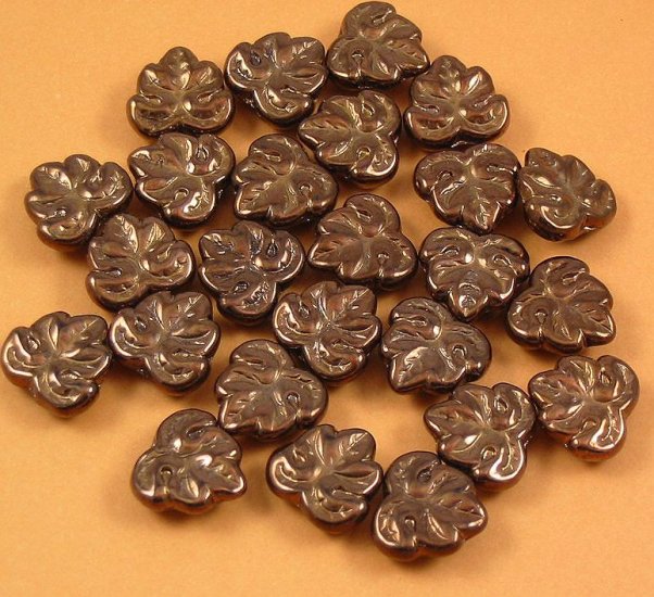 20 Glass Bronze Maple Leaf Beads