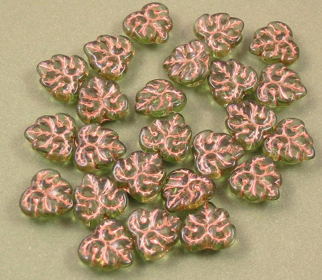 Green Glass Leave Beads