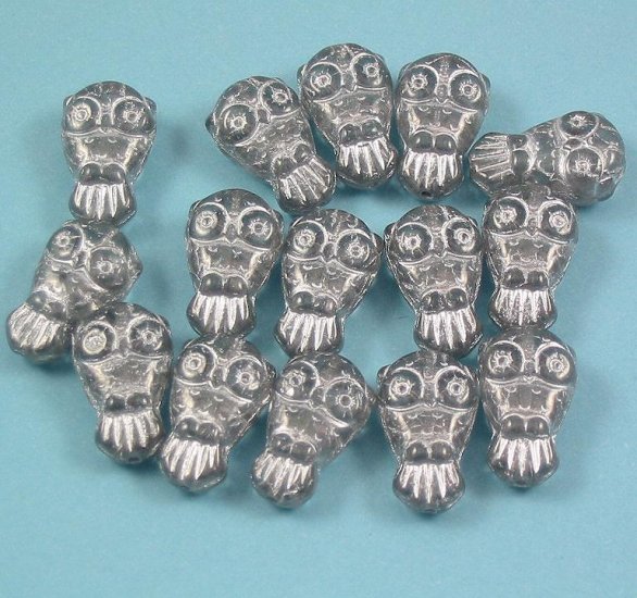 10 clear and silver Glass Owl beads