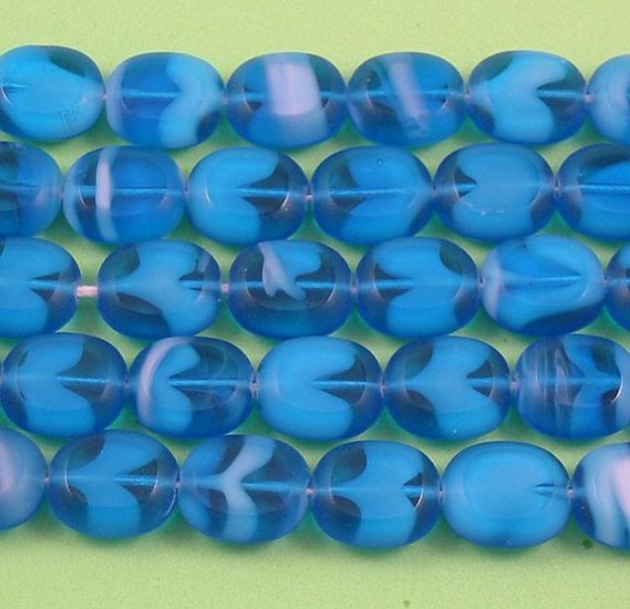Oval two tone aqua Czech glass window beads