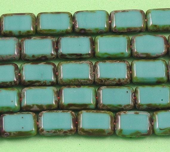 Turquoise Czech Glass Rectangle Table Cut Window Beads