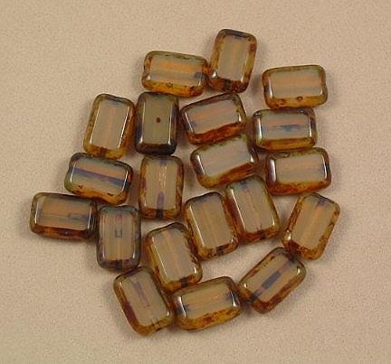 Tortoise Czech Glass Rectangle Table Cut Window Beads