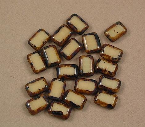 Beige Cream Czech Glass Table Cut Rectangle Beads 10