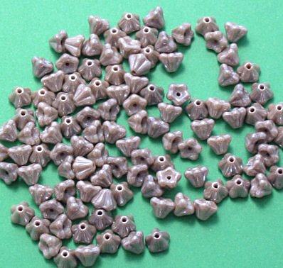 Czech Glass Baby Bell Flower Beads in Beige Luster