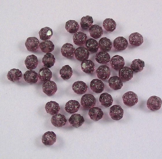 Czech Glass Rosebud Firepolish Beads Amethyst Purple 20