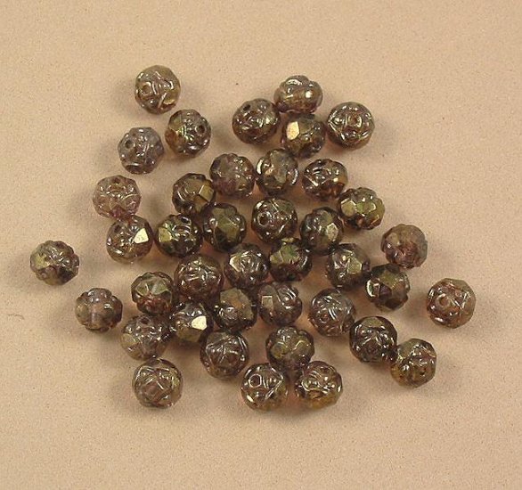 Czech Glass Rosebud Firepolish Beads Gold Luster 20