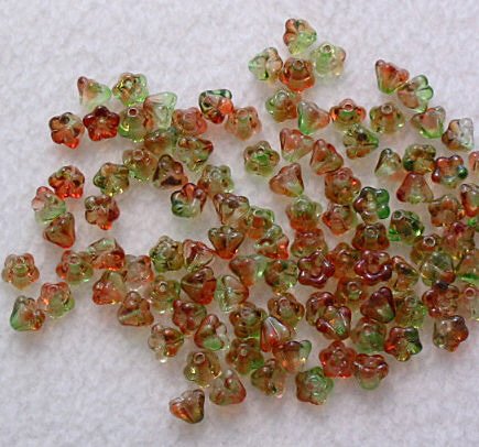 Czech Glass Baby Bell Flower Beads in Peach and Pear