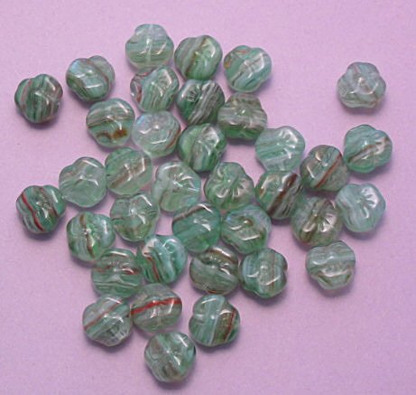 Hurricane Glass Czech pansy flower beads green swirl 20