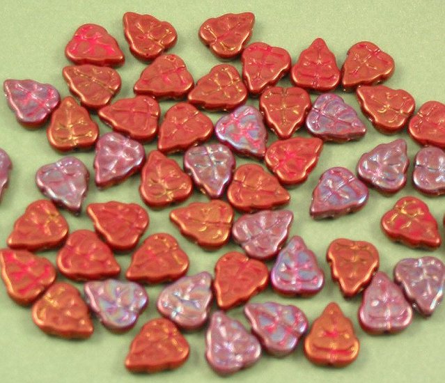 Bronze and red glass Leaf beads