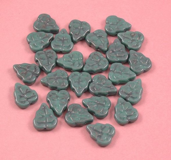 Turquoise glass Leaf beads 20