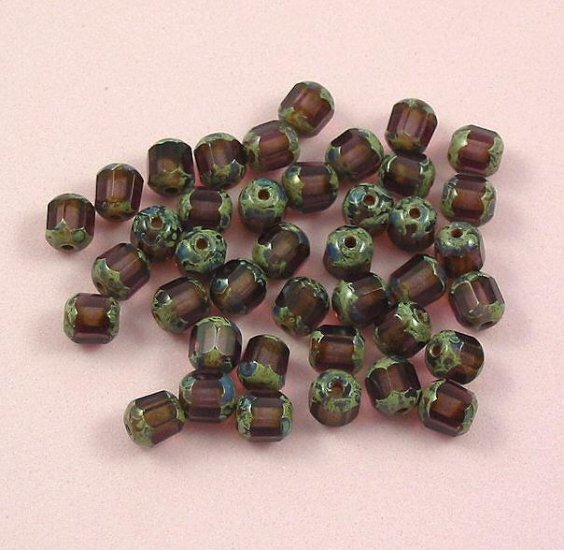 Czech Glass Antique Style Octagon Bead 6mm Amethyst 20