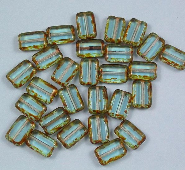 Aquamarie Picasso Glass Table Cut Window Beads