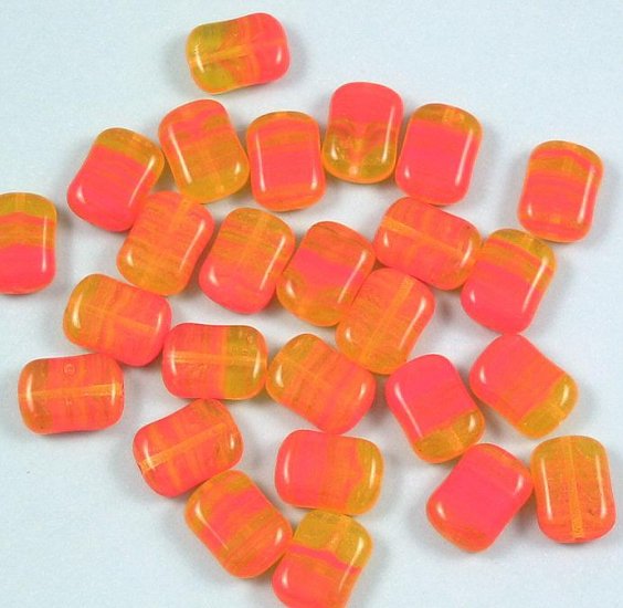 California Poppy rectangle glass beads
