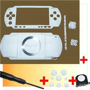 PSP 1000 Full Housing Shell Case Cover + Joystick WHITE