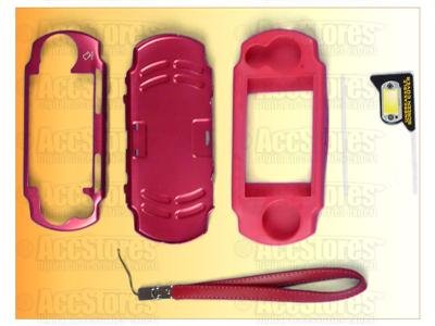 PSP 2000 Metal Case Silicone Cover Screen Protector RED