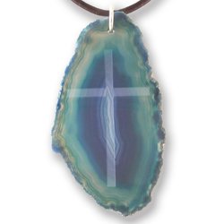 Blue Agate Necklace With Classic Cross