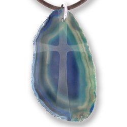 Blue Agate Necklace With Modern Curved Cross