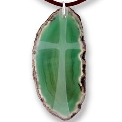 Green Agate Necklace With Modern Cross