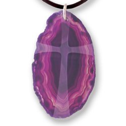 Purple Agate Necklace With Modern Cross