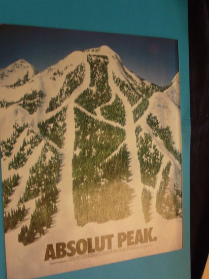 1992 Absolut Vodka Snowy Mountain Print Ad