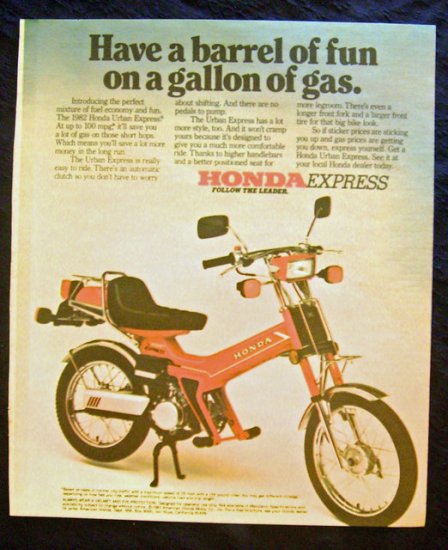 Vintage 1982 Honda Express Motorcycle Scooter Print Ad