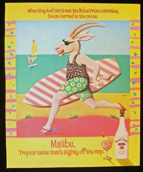 1991 Malibu Rum Running Gazelle Print Ad