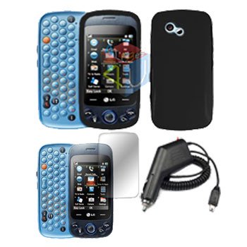 For LG Rumour Plus Car Charger + Hard Case Black +Screen