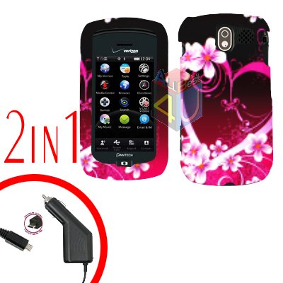 For Pantech Crux / CDM8999 Car Charger +Hard Case Love 2-in-1