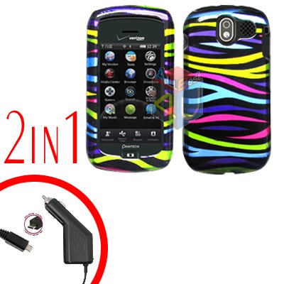 For Pantech Crux / CDM8999 Car Charger +Hard Case Rainbow 2-in-1