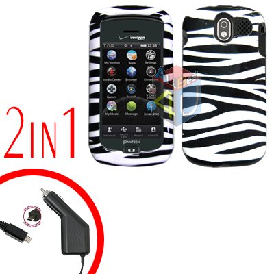 For Pantech Crux / CDM8999 Car Charger +Hard Case Zebra 2-in-1
