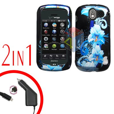 For Pantech Crux / CDM8999 Car Charger +Hard Case Flower 2-in-1
