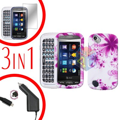 For Pantech Laser P9050 Screen +Car Charger +Hard Case H-Flower 3-in-1