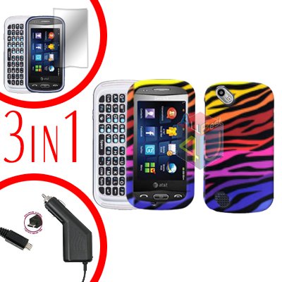 For Pantech Laser P9050 Screen +Car Charger +Hard Case C-Zebra 3-in-1